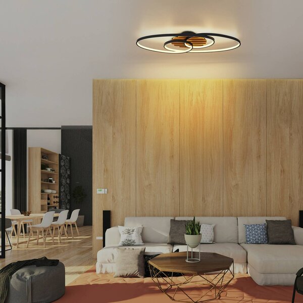 Globo Plafoniera a LED Tisha I, dimmerabile, Legno chiaro, Soggiorno / Sala da pranzo, Legno, Moderno, Plafoniera LED