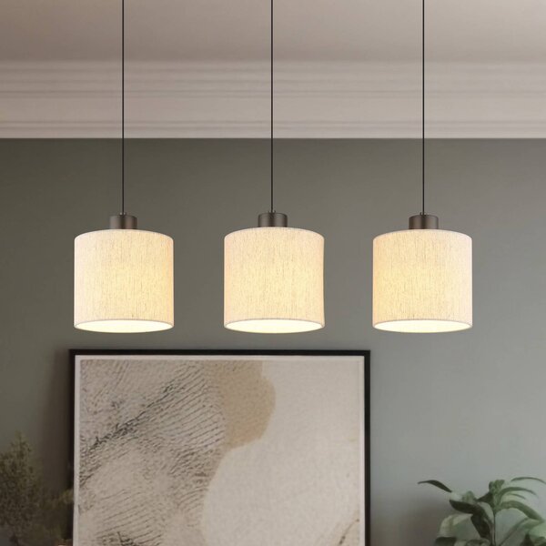 Globo Lampada LED a sospensione Thea, lunghezza 74 cm, 3 luci, crema/nero opaco dimmerabile, Crema / Ambra, Soggiorno / Sala da pranzo, Tessuto / Stoffa / Seta, Scandinavo