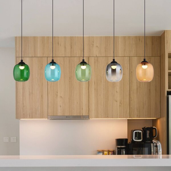 Globo Lampada LED a sospensione Minara, 5 luci, lunghezza 102 cm, dimmerabile, Multicolore, Soggiorno / Sala da pranzo, Metallo, Moderno