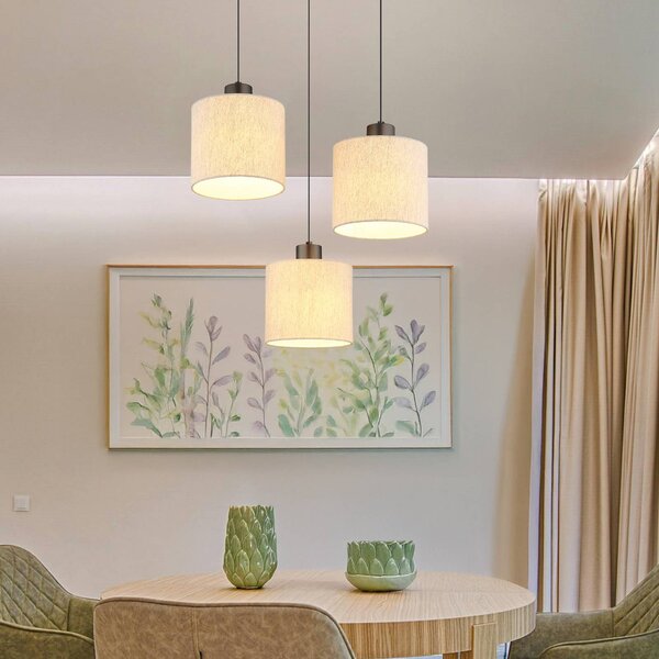 Globo Lampada LED a sospensione 3 luci Thea, Ø 49 cm, crema/nero opaco dimmerabile, Crema / Ambra, Soggiorno / Sala da pranzo, Tessuto / Stoffa / Seta, Scandinavo