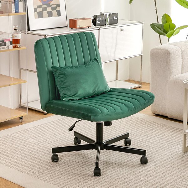 Sedia da ufficio okwish con seduta imbottita e rotelle silenziose, letto imbottito, regolabile in altezza, senza braccioli, girevole, area di lavoro, verde