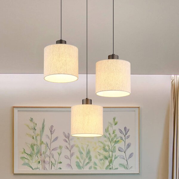 Globo Lampada LED a sospensione 3 luci Thea, Ø 49 cm, crema/nero opaco dimmerabile, Crema / Ambra, Soggiorno / Sala da pranzo, Tessuto / Stoffa / Seta, Scandinavo