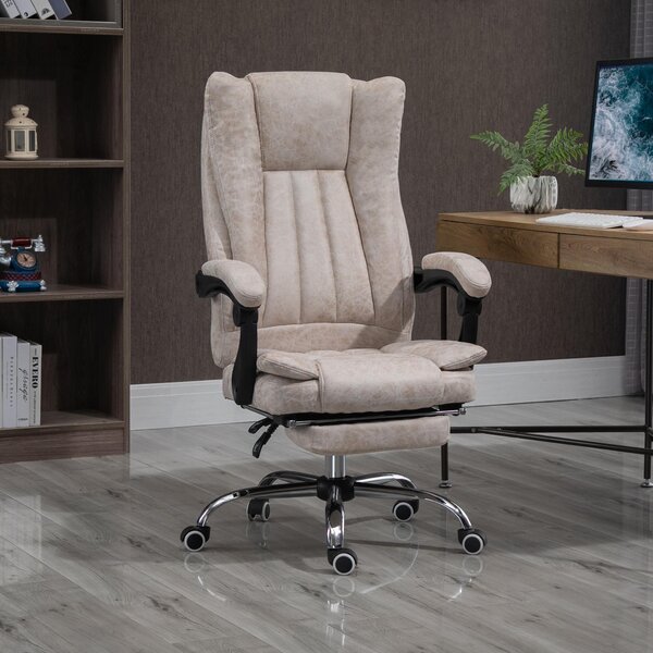 Okwish Sedia da ufficio, sedia da lavoro girevole con schienale alto, sedia da gioco, sedia da computer con poggiapiedi estensibile, rotelle girevoli a 360°, beige