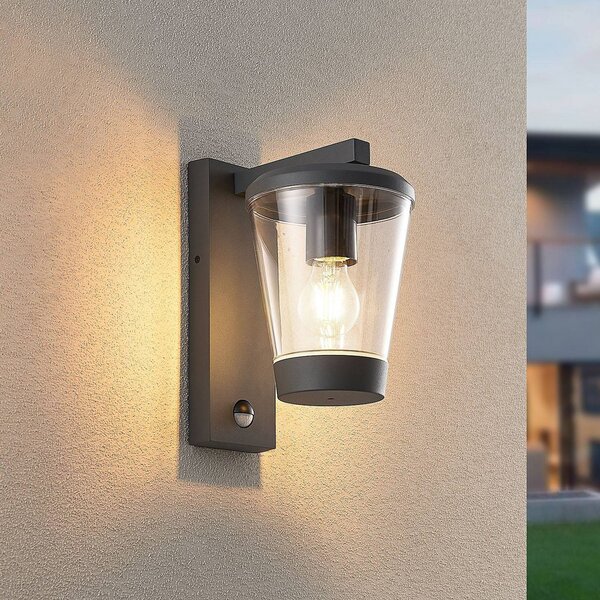 Trio Lighting Aplique da esterno con sensore CAVADO, antracite, altezza 28 cm, IP44 dimmerabile, Nero, Alluminio, Moderno