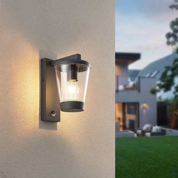 Trio Lighting Aplique da esterno con sensore CAVADO, antracite, altezza 28 cm, IP44 dimmerabile, Nero, Alluminio, Moderno