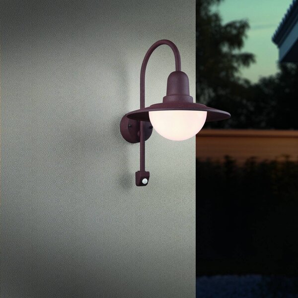 Trio Lighting Applicazione da esterno con sensore NORMAN, ruggine, Ø 30 cm metallo/vetro IP44 dimmerabile, Marrone / Ruggine, Alluminio