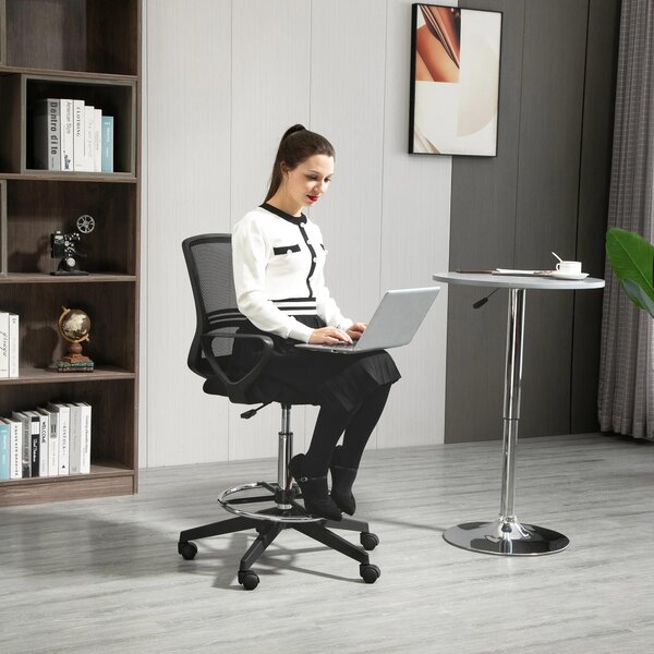 Okwish Sedia girevole ergonomica Sedia in piedi con schienale di sostegno, sedia da scrivania Sedia girevole da lavoro con cinque rotelle, girevole a 360°, nera
