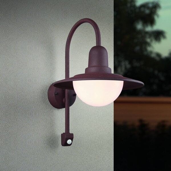 Trio Lighting Applicazione da esterno con sensore NORMAN, ruggine, Ø 30 cm metallo/vetro IP44 dimmerabile, Marrone / Ruggine, Alluminio