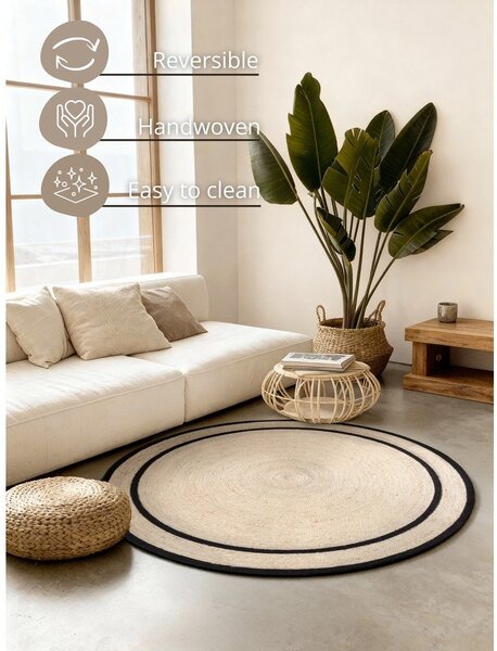 Tappeto rotondo colore naturale chiaro in iuta reversibile/tessuto a mano ø 150 cm Lina – Hanse Home