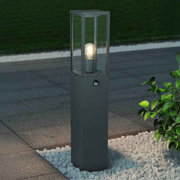 Trio Lighting Lampione con sensore GARONNE, antracite, altezza 80 cm, metallo IP44 dimmerabile, Nero, Alluminio, Moderno