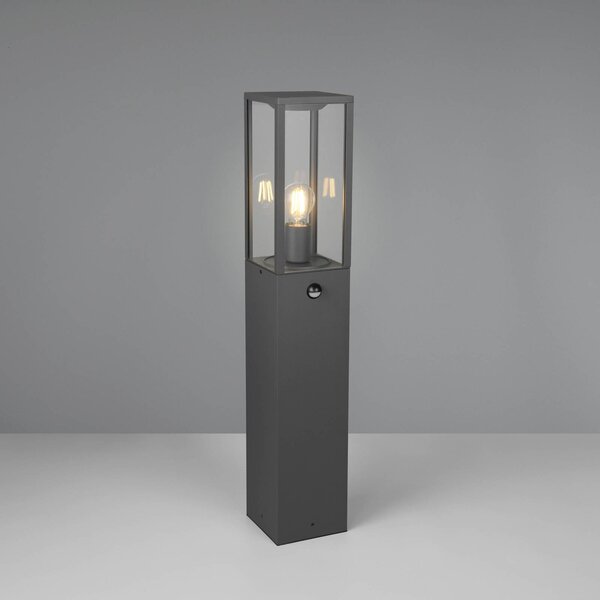 Trio Lighting Lampione con sensore GARONNE, antracite, altezza 80 cm, metallo IP44 dimmerabile, Nero, Alluminio, Moderno
