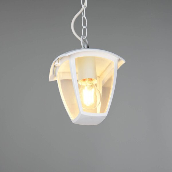 Trio Lighting Lampada a sospensione da esterno VENTA, bianca, 17 x cm, metallo, IP44 dimmerabile, Bianco / Opale, Alluminio