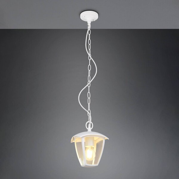 Trio Lighting Lampada a sospensione da esterno VENTA, bianca, 17 x cm, metallo, IP44 dimmerabile, Bianco / Opale, Alluminio