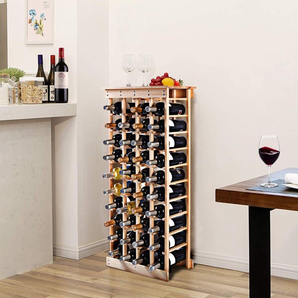 Costway Portabottiglie in legno da 44 bottiglie Scaffale per bottiglie di vino 104x43x27,5cm Naturale>