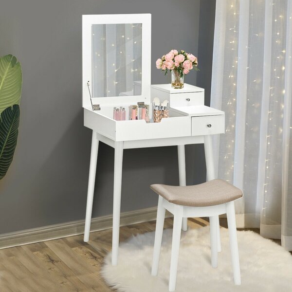 Tavolino da trucco sgabello bianco toeletta specchio cosmetico con / senza  LED