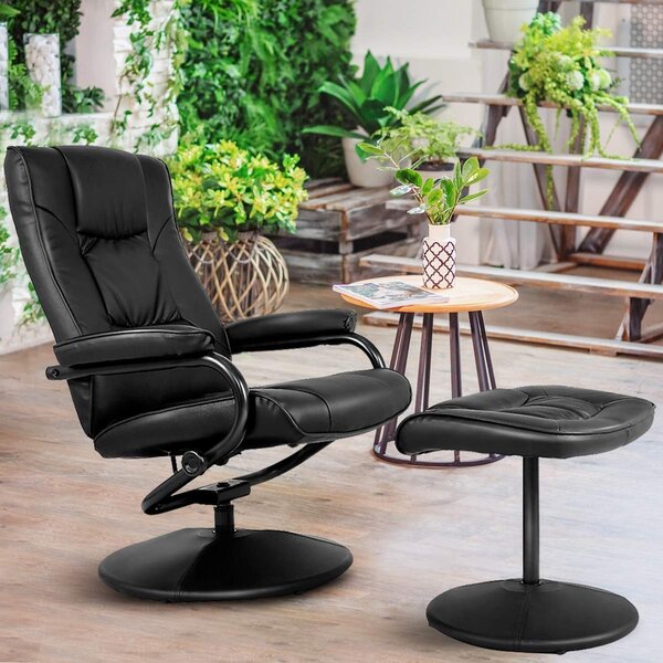 Costway Poltrona relax con poggiapiedi da ufficio Sedia in PU reclinabile e girevole nero per soggiorno>