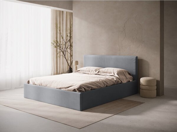 Letto matrimoniale imbottito grigio con contenitore/senza testiera con rete inclusa 180x200 cm Susan – Micadoni