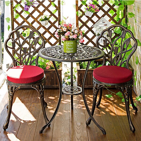 Costway 3 pezzi Set mobili da giardino Tavolino con 2 Sedie set da balcone  in metallo colore bronzo>