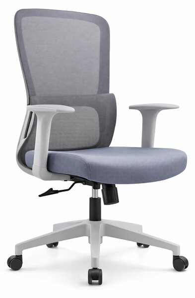 Sedia da ufficio grigia, dal design ergonomico, con schienale a rete e braccioli regolabili