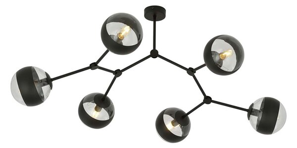 Plafoniera Minimal Iperione Acciaio Nero 6 Luci E14 Ip20