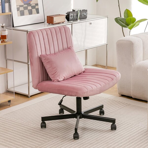 Sedia da ufficio okwish con seduta imbottita e rotelle silenziose, letto imbottito, regolabile in altezza, senza braccioli, girevole, area di lavoro, color rosa