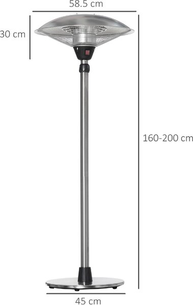 DecHome Fungo Riscaldante da Esterno con 3 Temperature e Altezza Regolabile in Acciaio e Alluminio Argento 866DHSR