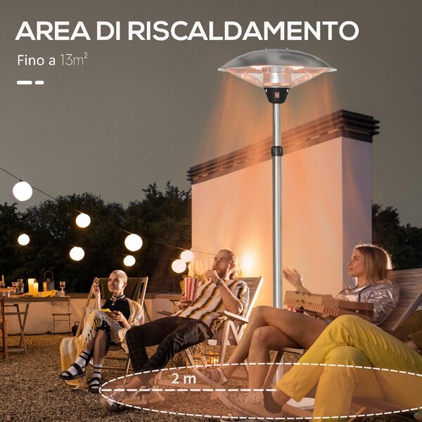 DecHome Fungo Riscaldante da Esterno con 3 Temperature e Altezza Regolabile in Acciaio e Alluminio Argento 866DHSR