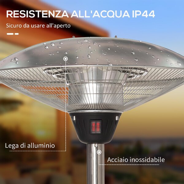 DecHome Fungo Riscaldante da Esterno con 3 Temperature e Altezza Regolabile in Acciaio e Alluminio Argento 866DHSR