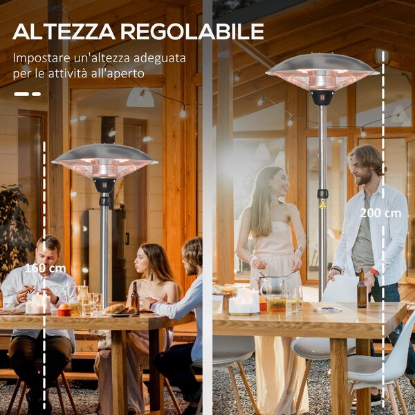 DecHome Fungo Riscaldante da Esterno con 3 Temperature e Altezza Regolabile in Acciaio e Alluminio Argento 866DHSR