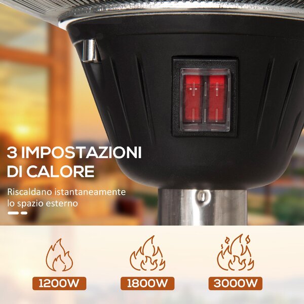 DecHome Fungo Riscaldante da Esterno con 3 Temperature e Altezza Regolabile in Acciaio e Alluminio Argento 866DHSR