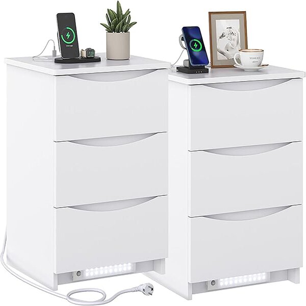 Set di due comodini con illuminazione a LED e struttura ribaltabile, dalle dimensioni di 37 x 42 x 60 cm