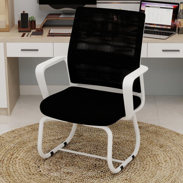 Okwish sedia da ufficio moderna sedia poster con tessuto a rete e braccioli design, sedia da ufficio sedia da lavoro sedia executive con struttura curva per la casa e l'ufficio, nero + bianco