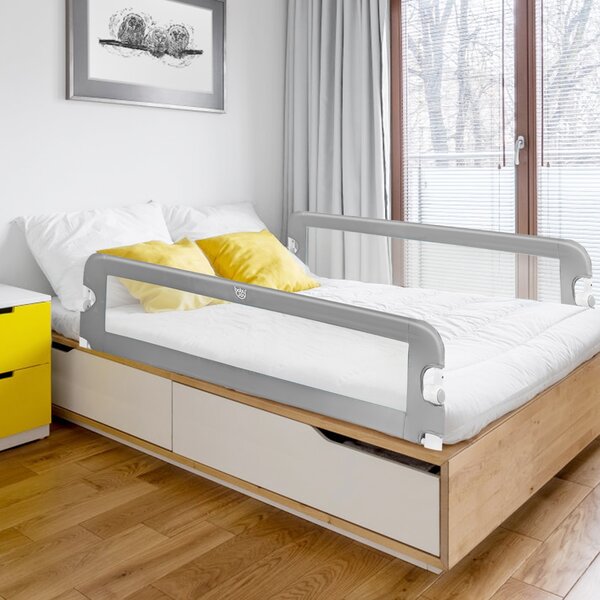 Costway Sponda per il letto 150 cm pieghevole, Sbarra per culla convertibile per letto singolo matrimoniale, Grigio>