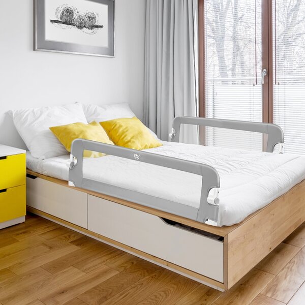 Costway Sponda per il letto 120 cm pieghevole, Sbarra per culla convertibile per letto singolo matrimoniale, Grigio>