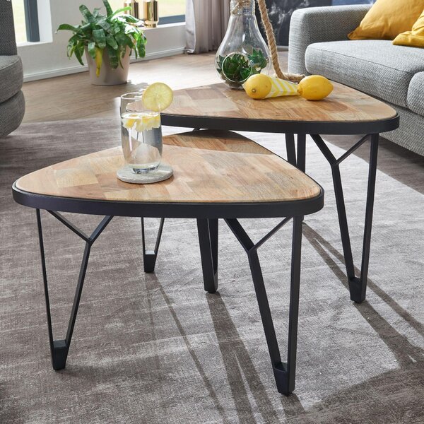 Set di 2 tavolini triangolari in mango/acacia | Wohnling