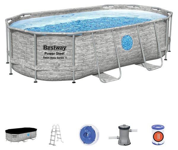 Piscina Power Steel Swim Vista Series II Ovale effetto marmo con Oblò Bestway 56714