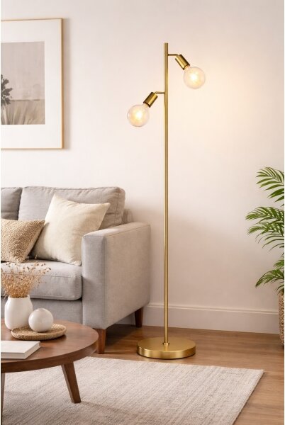 Lampada da terra LED 2xE27/7W/230V 2000K nero/oro