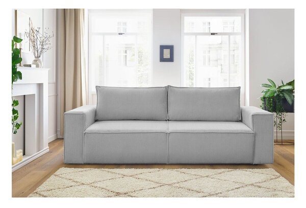 Divano letto in velluto a coste grigio chiaro 245 cm Nihad - Bobochic Paris