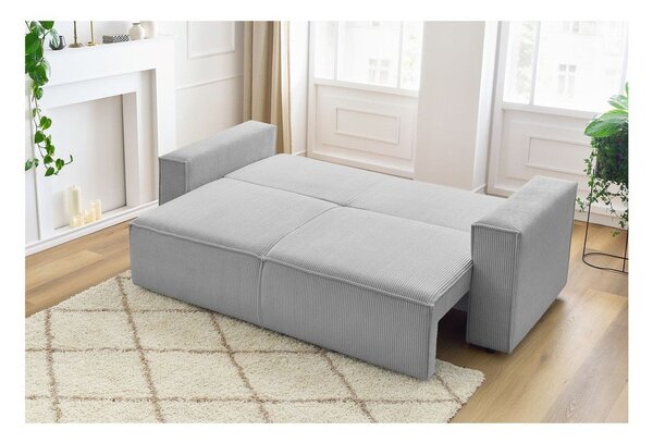Divano letto in velluto a coste grigio chiaro 245 cm Nihad - Bobochic Paris