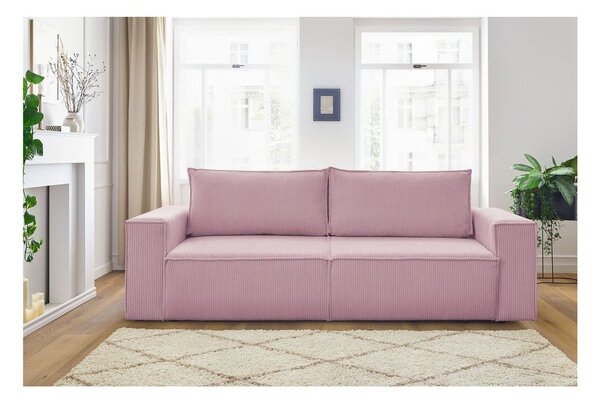Divano letto in velluto a coste rosa chiaro 245 cm Nihad - Bobochic Paris