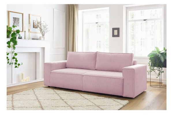 Divano letto in velluto a coste rosa chiaro 245 cm Nihad - Bobochic Paris