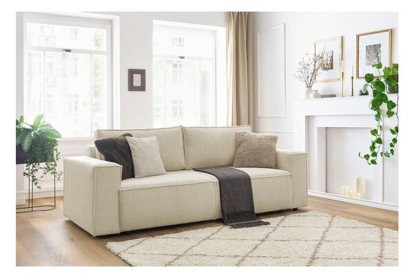 Divano letto in velluto a coste beige 245 cm Nihad - Bobochic Paris