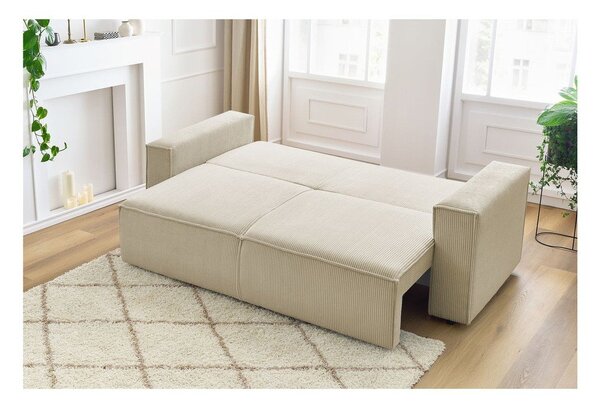 Divano letto in velluto a coste beige 245 cm Nihad - Bobochic Paris