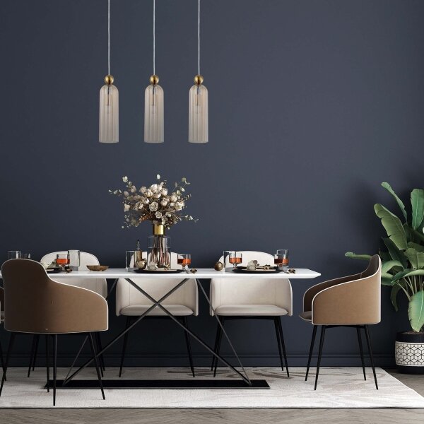 Lampadario a sospensione su cavo PIEGA 3xE14/40W/230V ottone/beige fumé