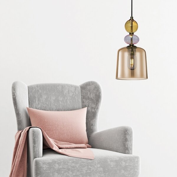 Lampadario a sospensione con cavo TROPEA 1xE27/15W/230V nero/beige fumato/rosa