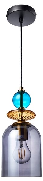 Lampadario sospeso su cavo TROPEA 1xE27/15W/230V nero/blu fumé/beige