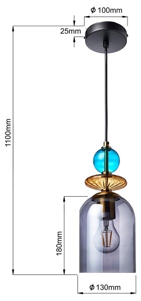 Lampadario sospeso su cavo TROPEA 1xE27/15W/230V nero/blu fumé/beige