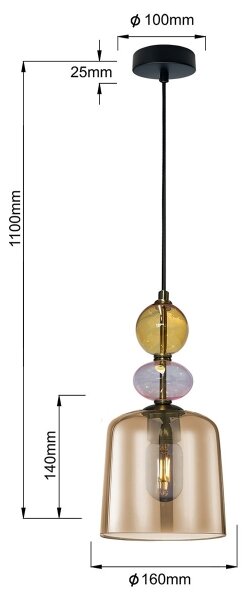 Lampadario a sospensione con cavo TROPEA 1xE27/15W/230V nero/beige fumato/rosa