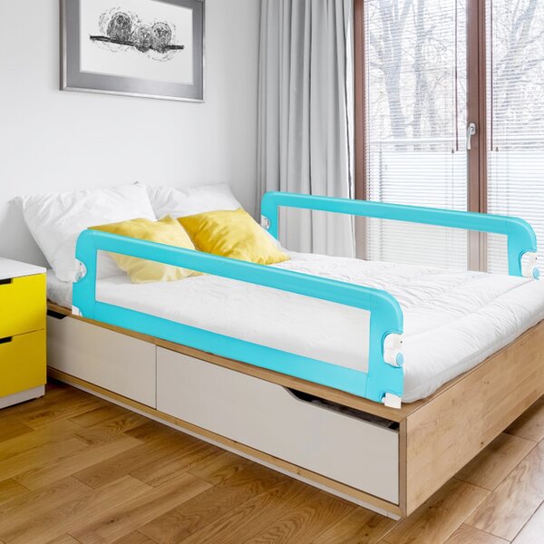 Costway Sponda per il letto 150 cm pieghevole, Sbarra per culla convertibile per letto singolo matrimoniale, Blu>