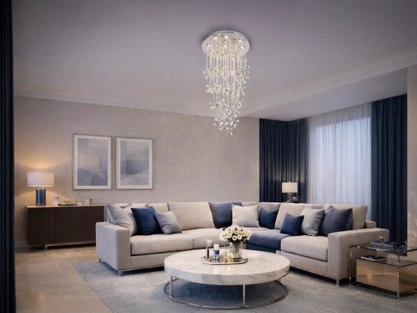 Plafoniera a LED in cristallo SAMOA, LED/30W/230V, diam. 40 cm, cromo lucido + telecomando
